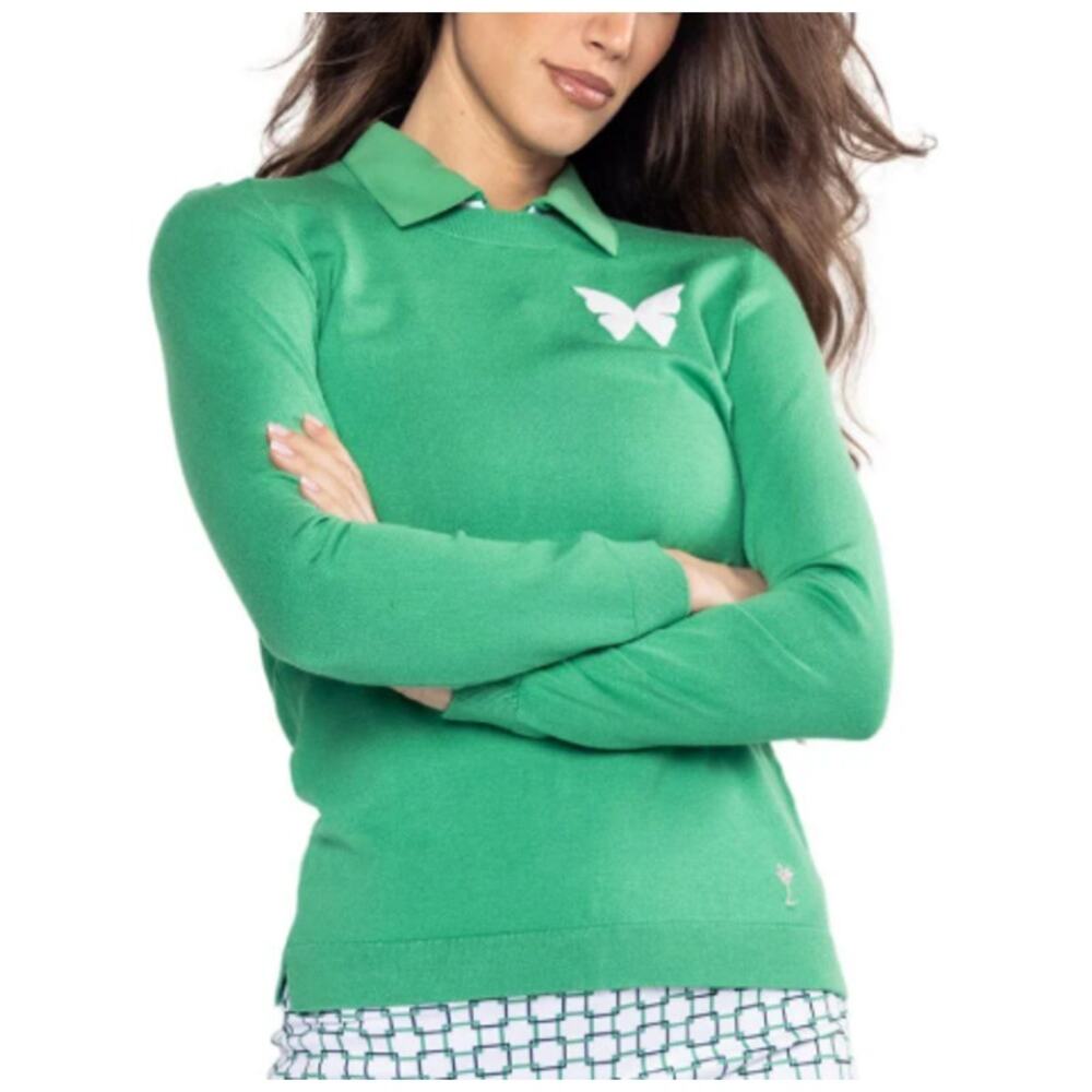 Golftini Women's Kelly Green Butterfly Crewneck Sweater Size L